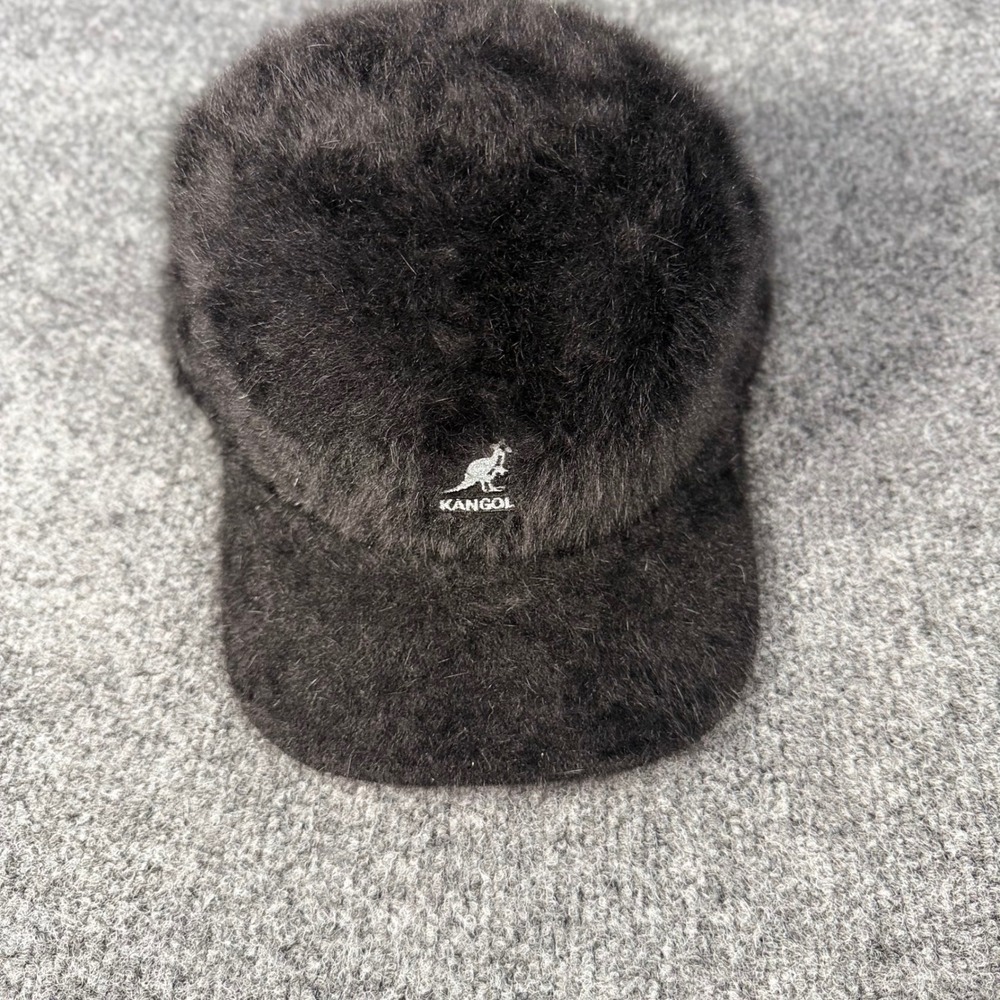 Kangol Furgora Space Cap Hat Fuzzy Angora Fur Black Logo Large Mens Womens Y2K